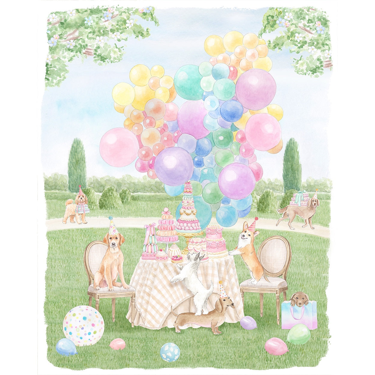 Parisian Dog Birthday Party Art Print