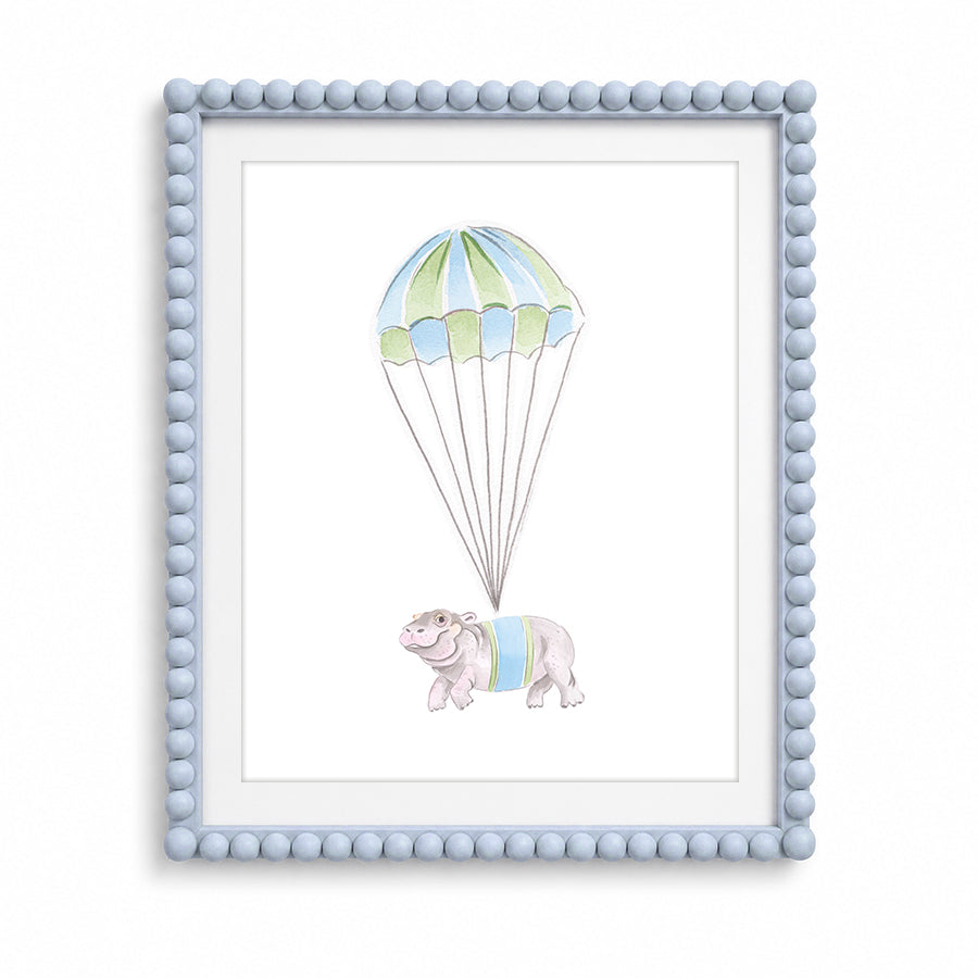 Blue Balloon Hippo Fine Art Print