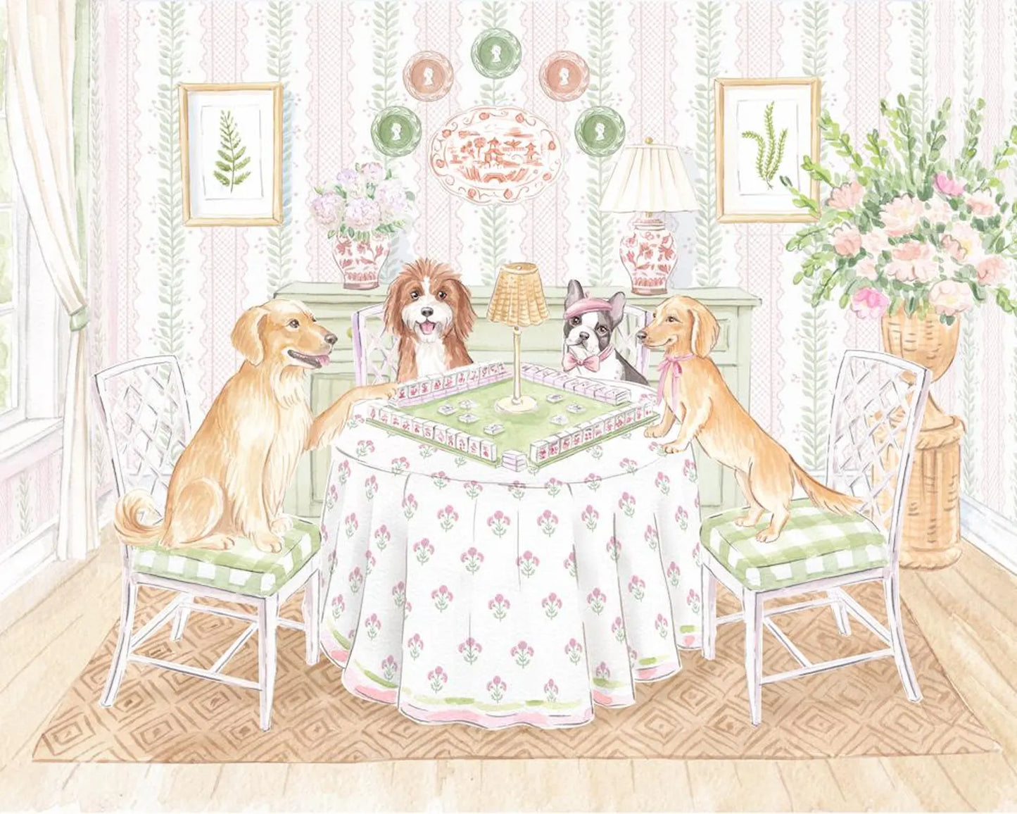 Dogs Playing Mahjong Art Print