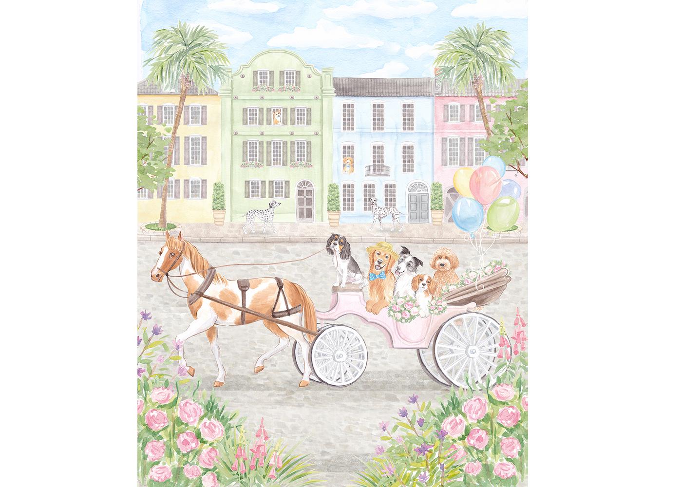 Charleston Puppy Rainbow Row Nursery Art Print