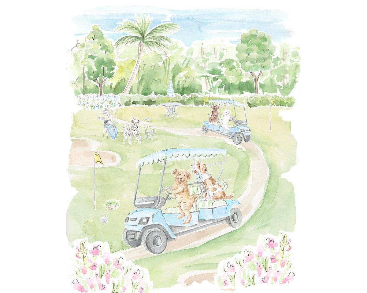 Golfing Dogs Art Print