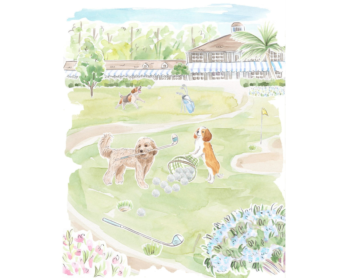 Golfing Dogs Art Print