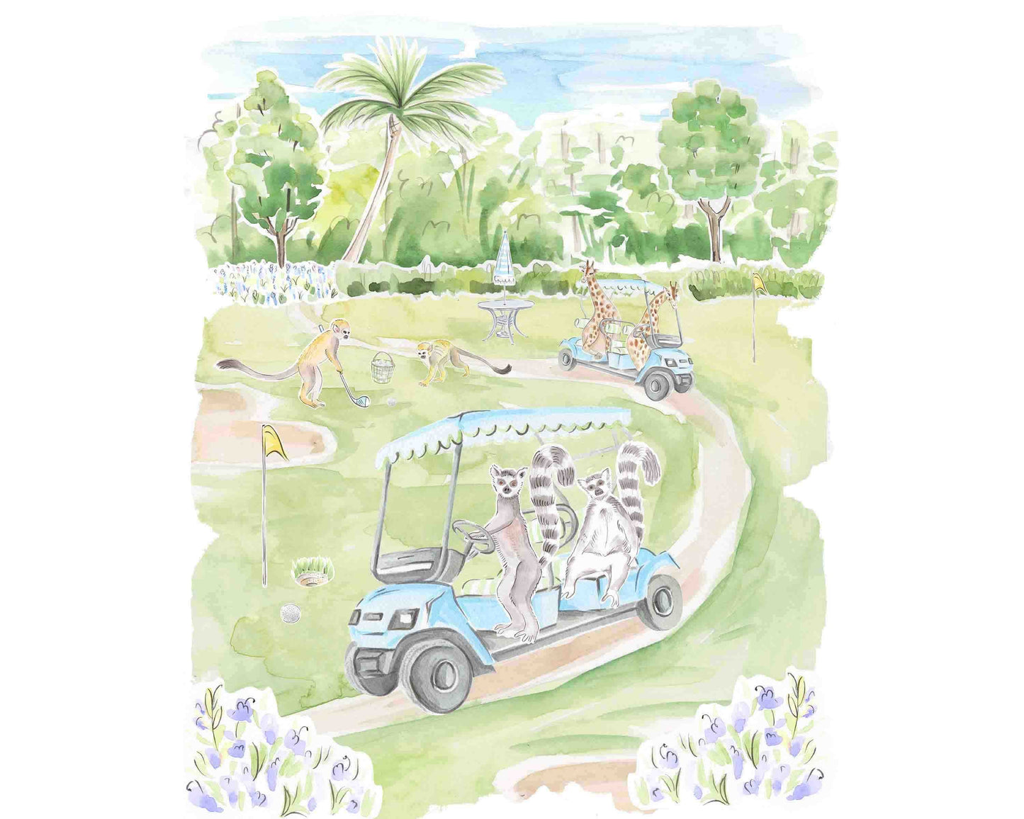 Golfing Safari Animals Art Print