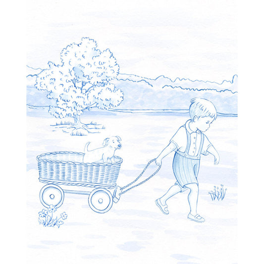 Boy, Puppy and a Wagon Art Print