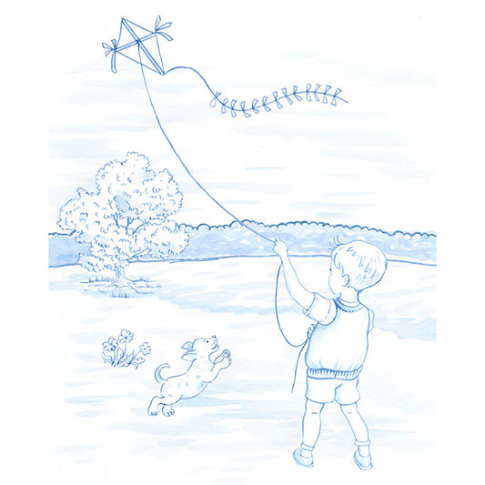 Boy, Puppy and Kite Art Print