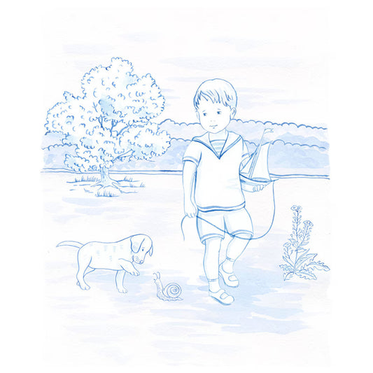 Boy, Puppy and a Boat Art Print