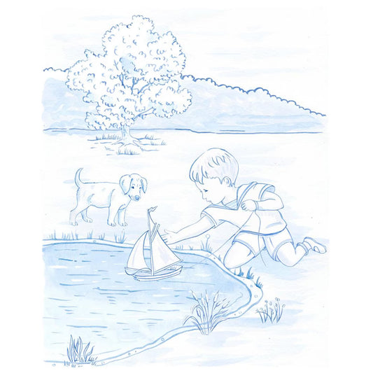 Boy, Puppy and a Boat Art Print