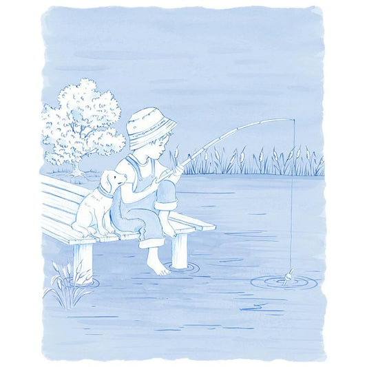 Boy and Puppy Fishing Art Print