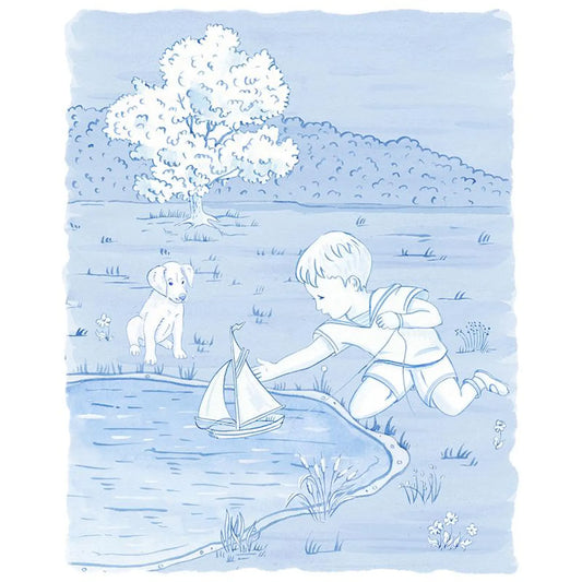 Boy, Puppy and a Boat Art Print