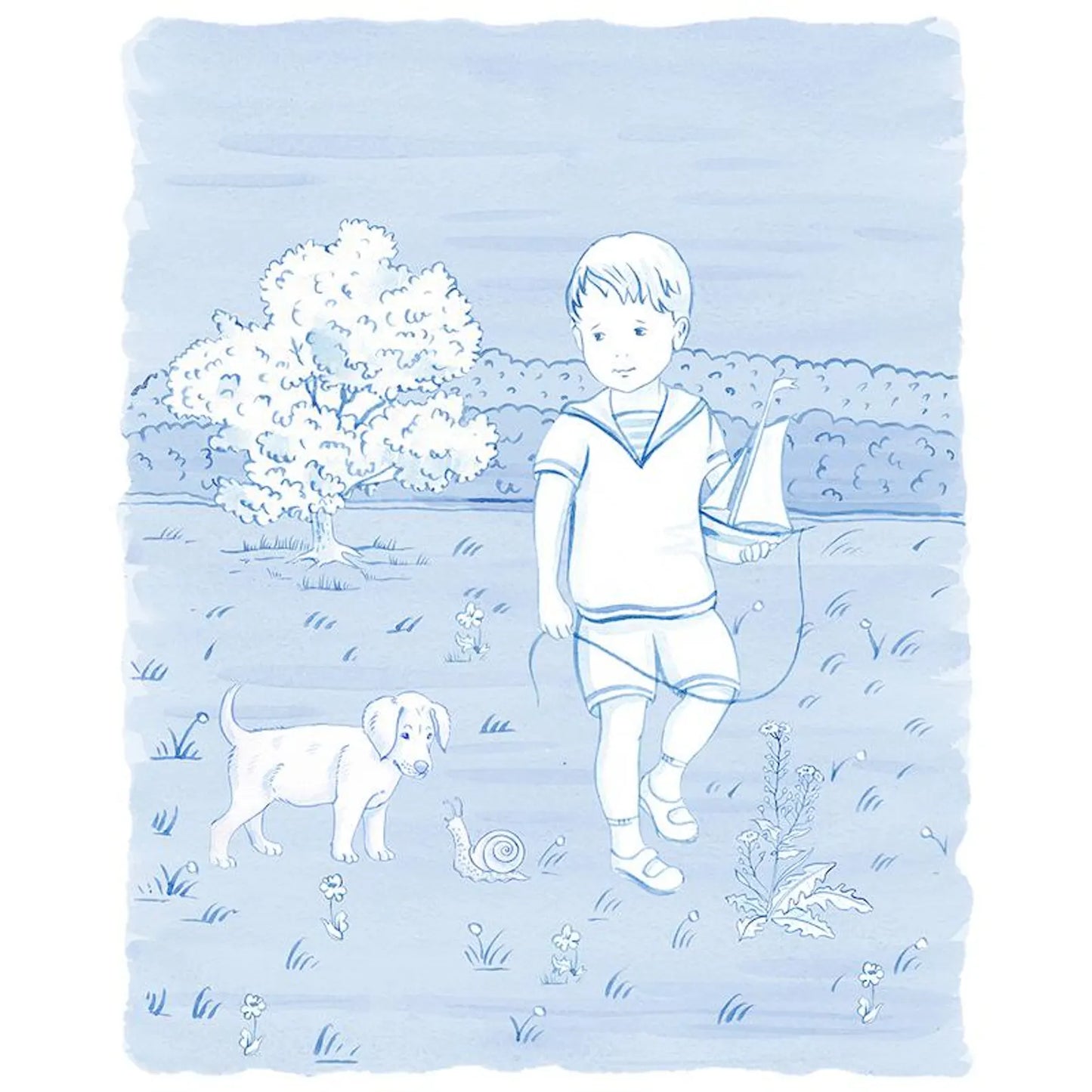 Boy, Puppy and a Boat Art Print