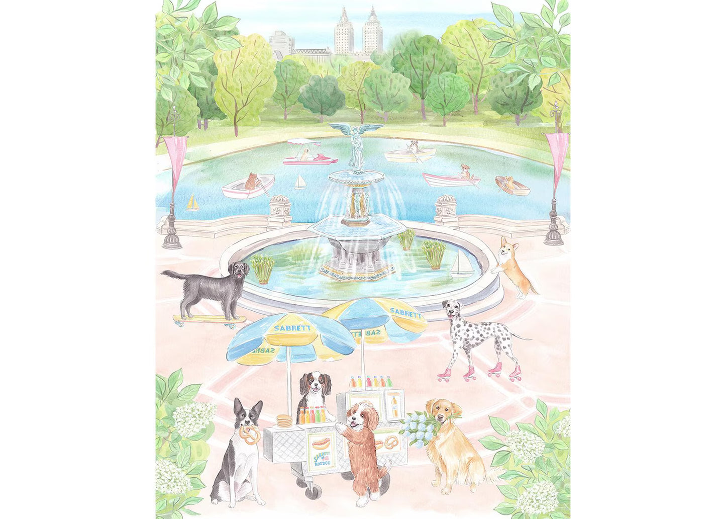 New York Preppy Dogs in Central Park Art print