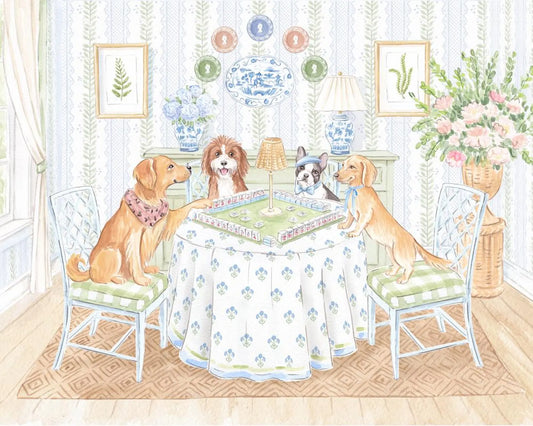 Dogs Playing Mahjong Art Print