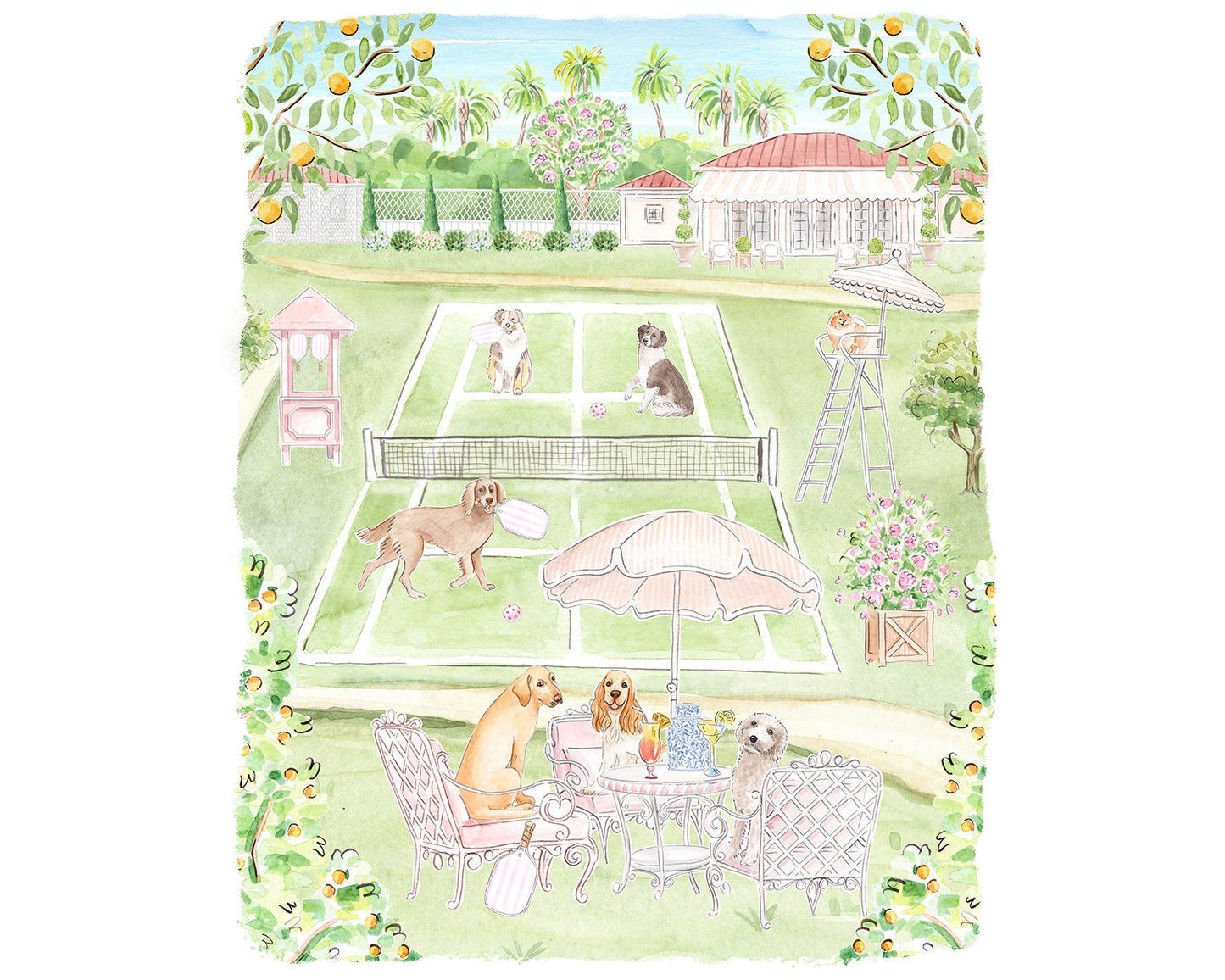 Tennis Dogs Art Print