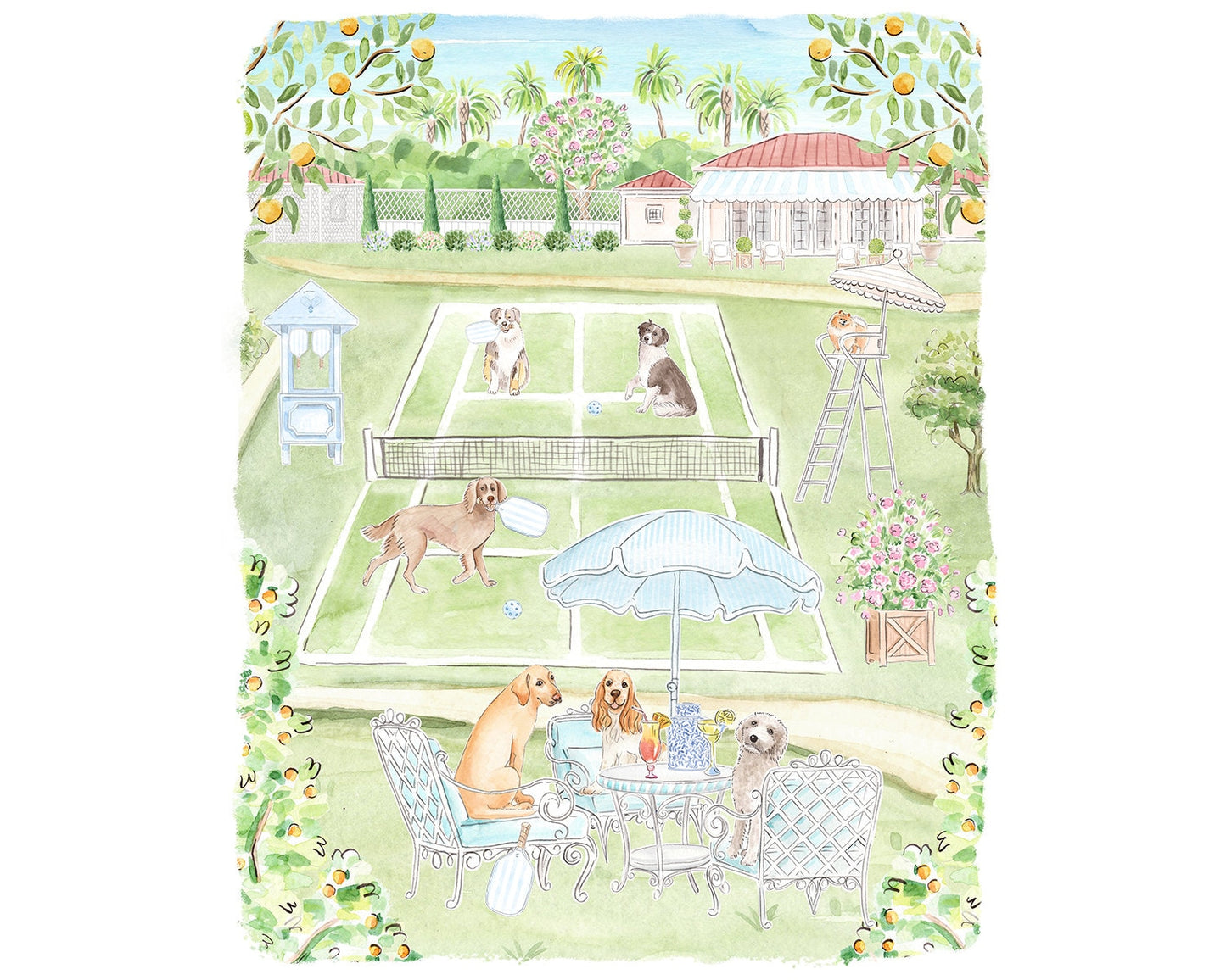 Tennis Dogs Art Print