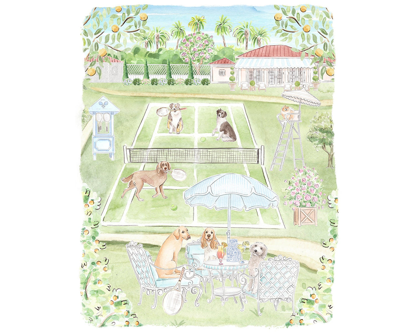 Tennis Dogs Art Print