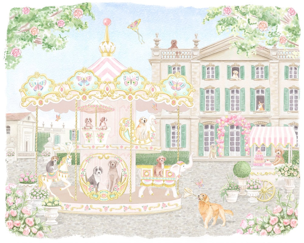 Parisian Puppy Carousel Art Print