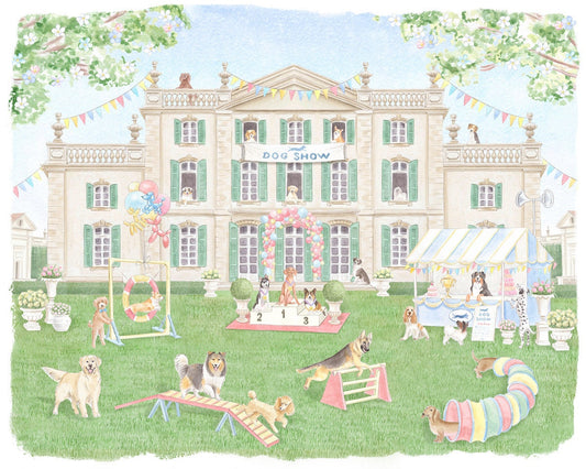 Parisian Chateau Dog Show Watercolor Art Print