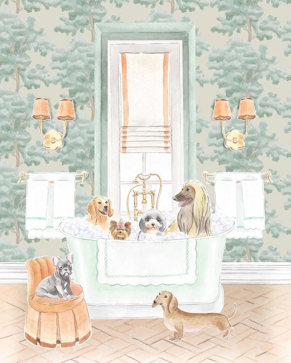 Bathroom Puppies Art Print