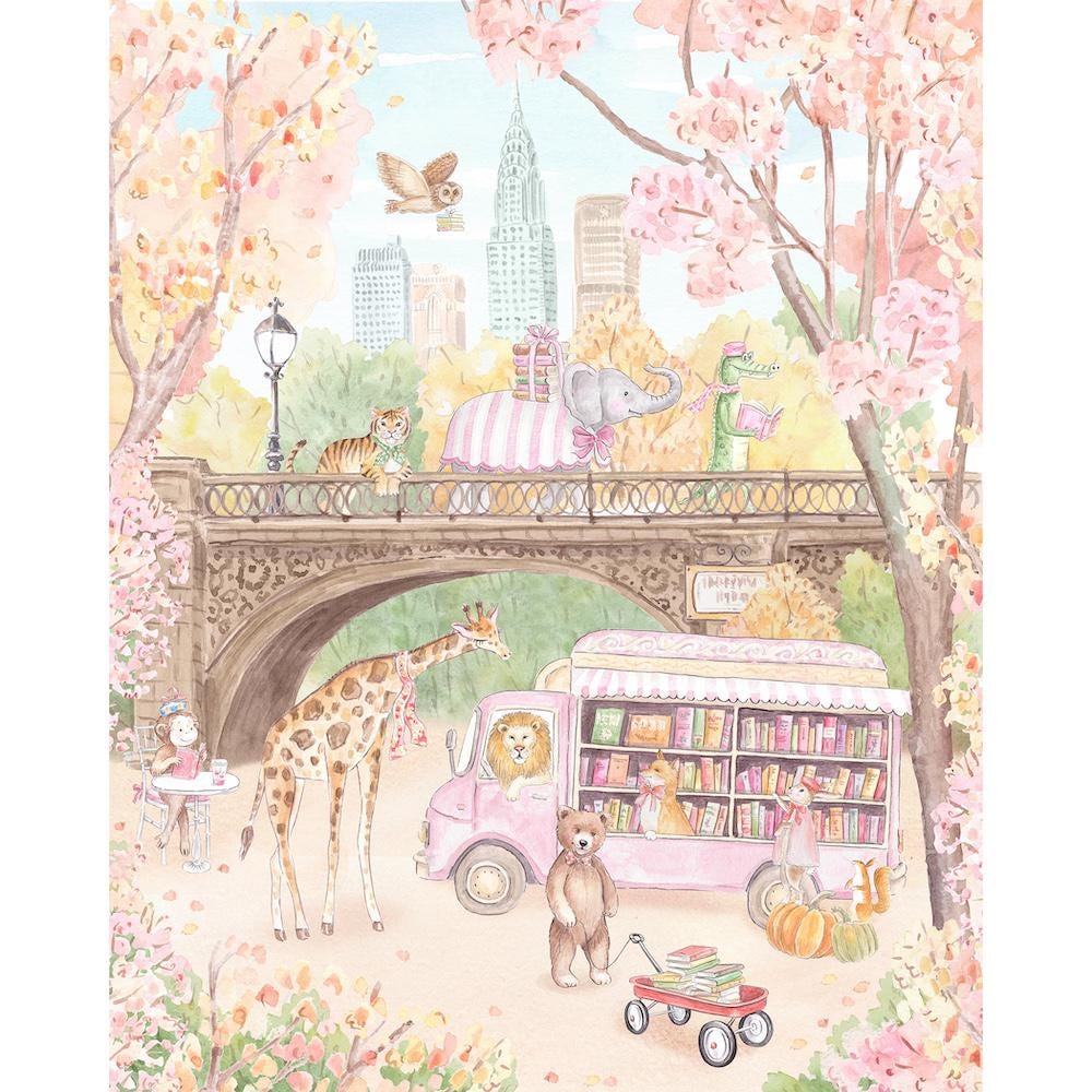 New Yourk Safari Animals in Central Park Bookstore Art Print