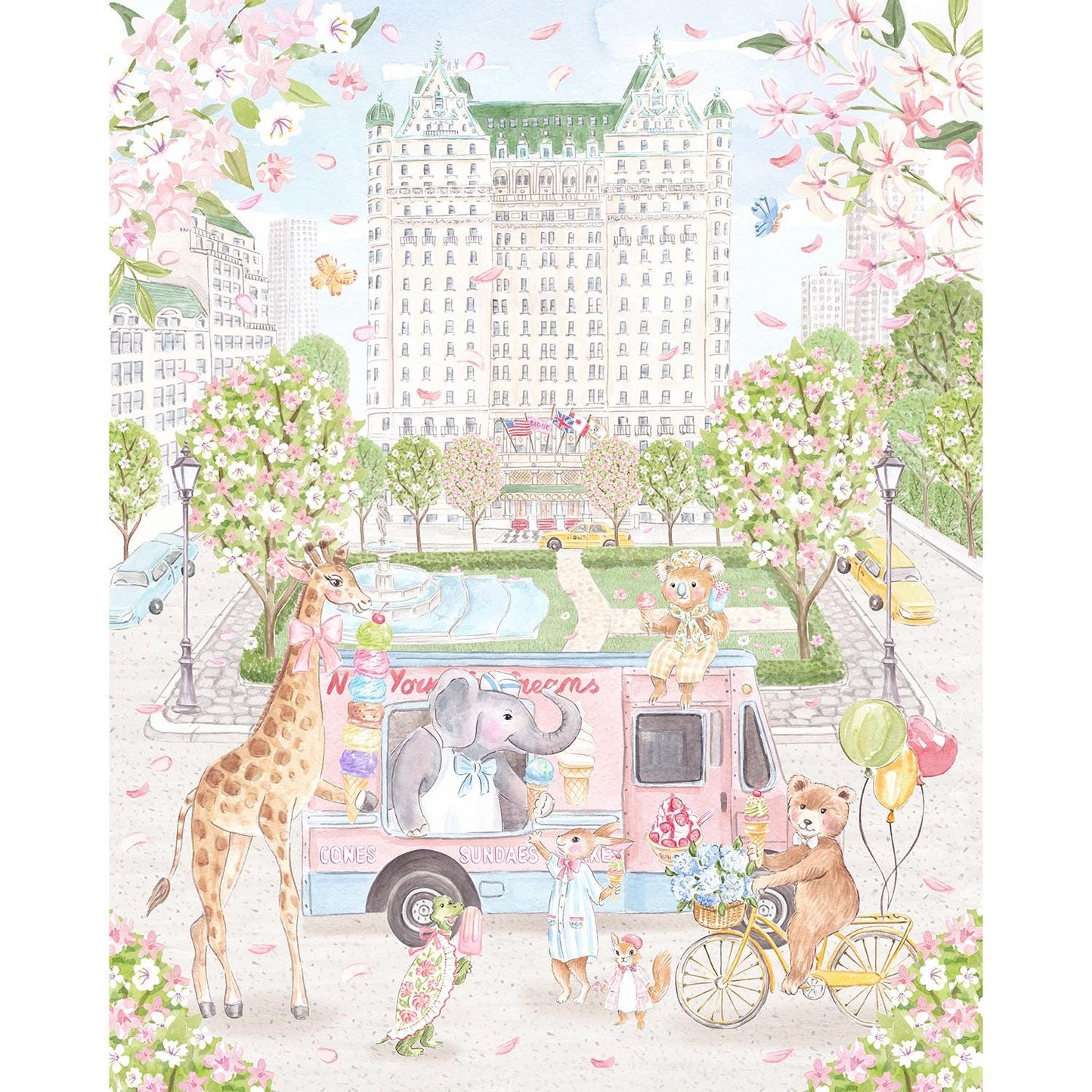 New York Safari Animals next to Plaza Hotel Art print