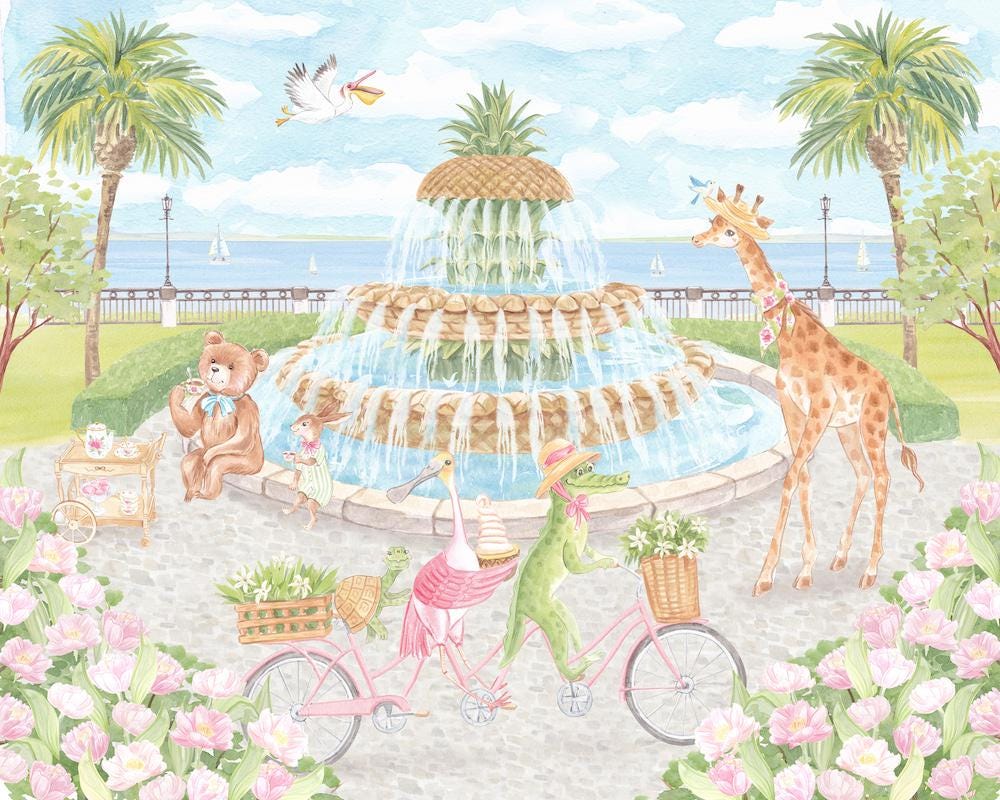 Charleston Pineapple Fountain Art Print