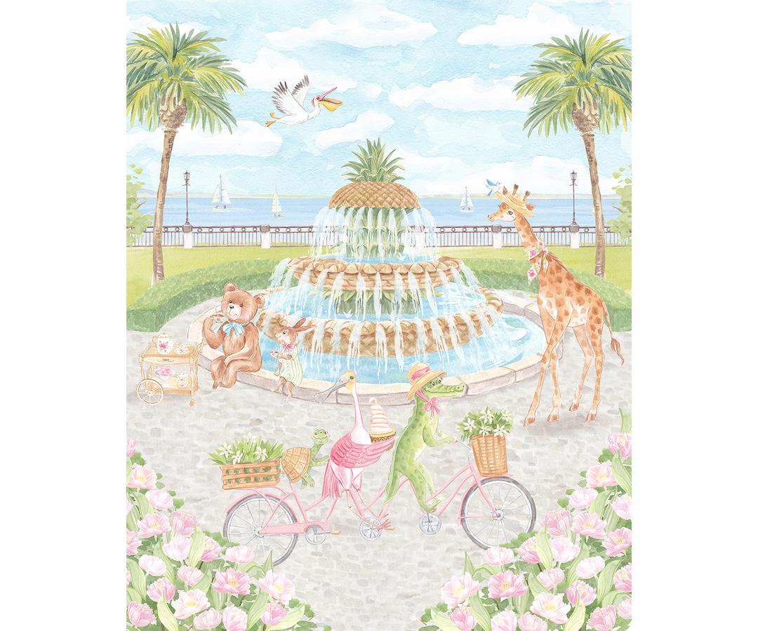 Charleston Pineapple Fountain Art Print
