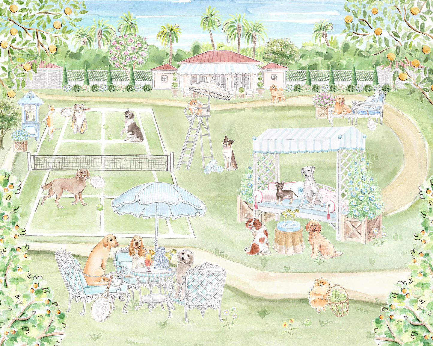 Tennis Dogs Art Print