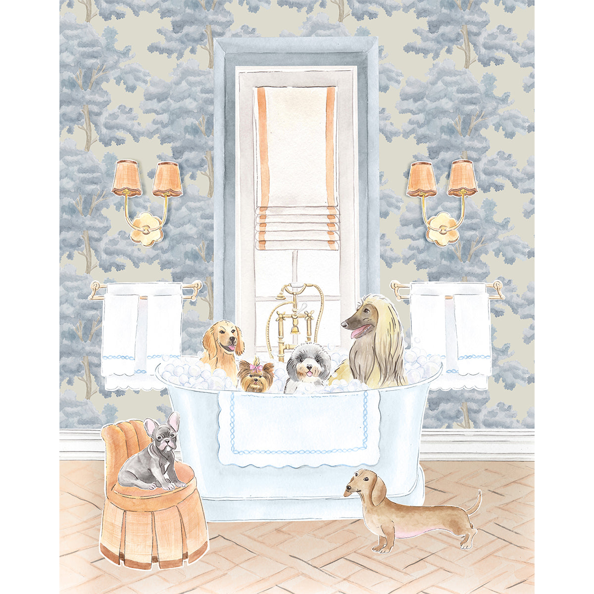 Bathroom Puppies Art Print