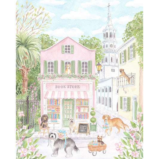 Charleston Puppy Bookstore Nursery Art Print
