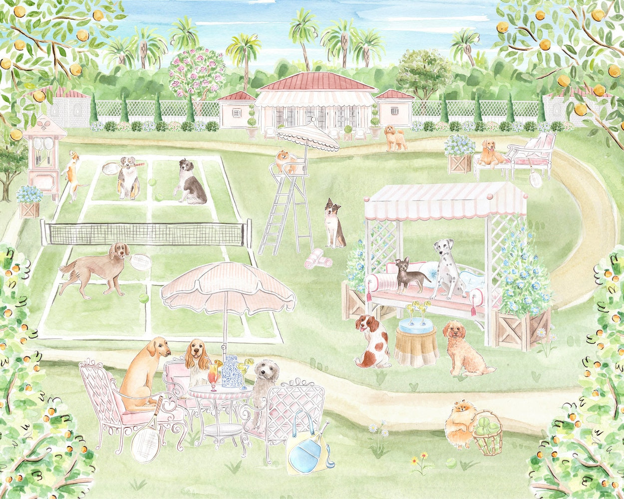 Tennis Dogs Art Print